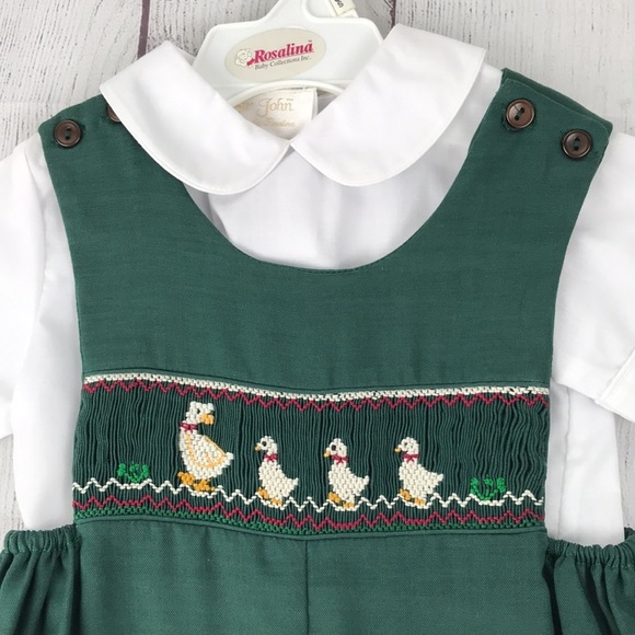NWT ROSALINA COLLECTIONS Mummy Duck Green Smocked Kicker Set - Picture 3 of 8